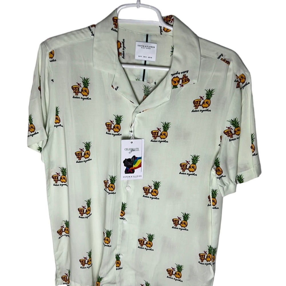 Denim & Flower Better Together Pineapple Pizza Viscose Shirt Men’s Size S